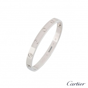 Cartier White Gold Plain Love Bracelet Size 17 B6035417